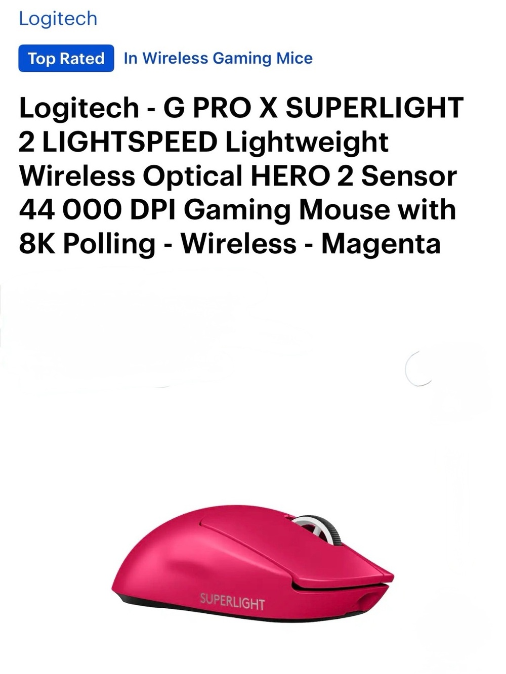 Logitech G PRO X SUPERLIGHT 2 Wireless Gaming Mouse - Magenta